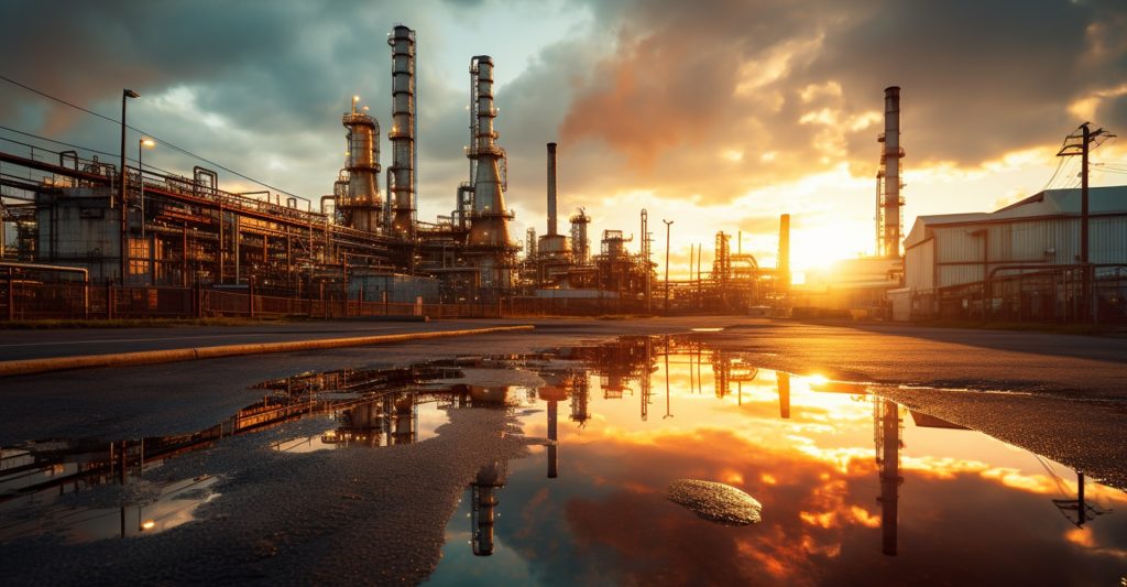 A refinery during sunset