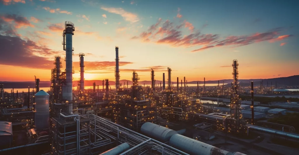 A sunset behind an Oil Refinery